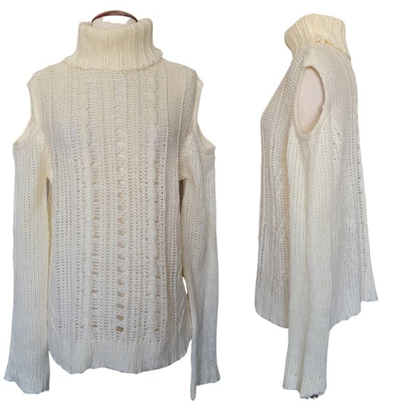 l love Cream Open Shoulder Cable Knit Sweater - Cream - Picture 2 of 5